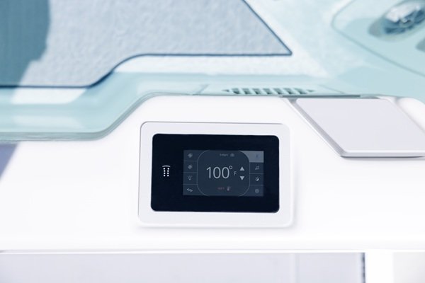 A hot tub smart control that controls the temperature of the spa.